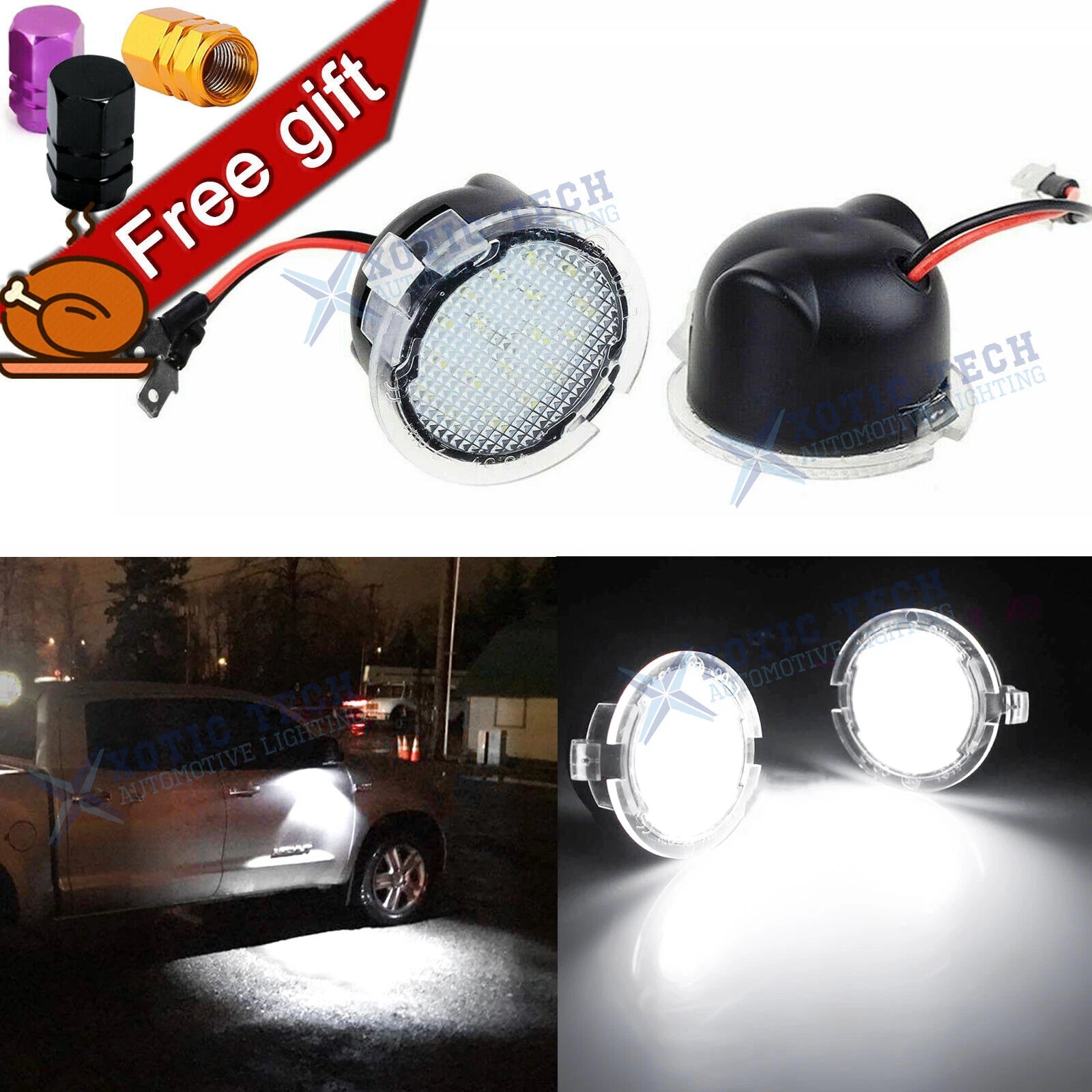 6000K White LED Side Mirror Puddle Lights for Toyota Tundra (2007–2019)