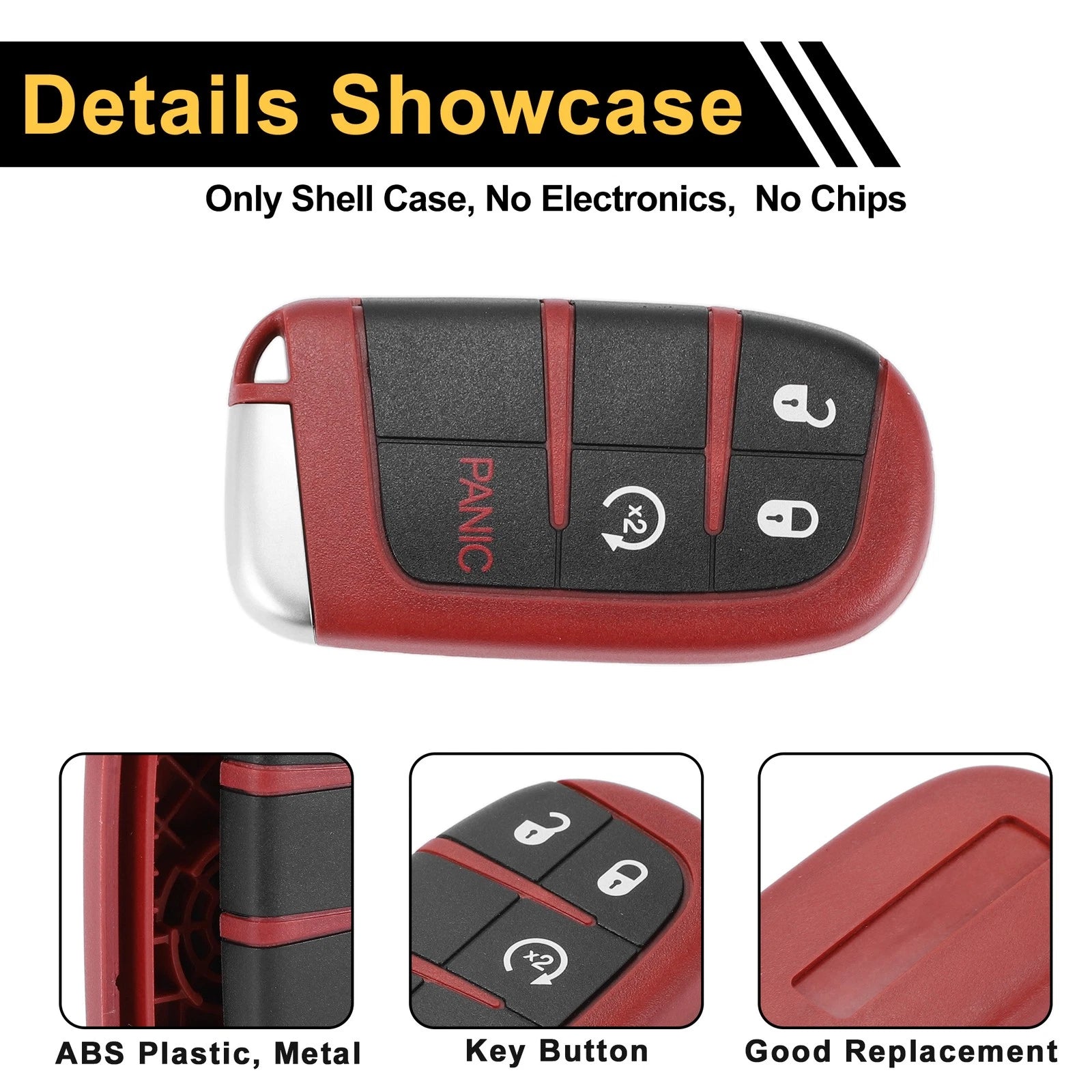 Set of 4 Key Fob Shell Cases for Dodge Charger (2020) Black Red