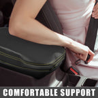 Center Console Armrest Cover for Toyota RAV4 (2019–2023) Black Yellow Stitches
