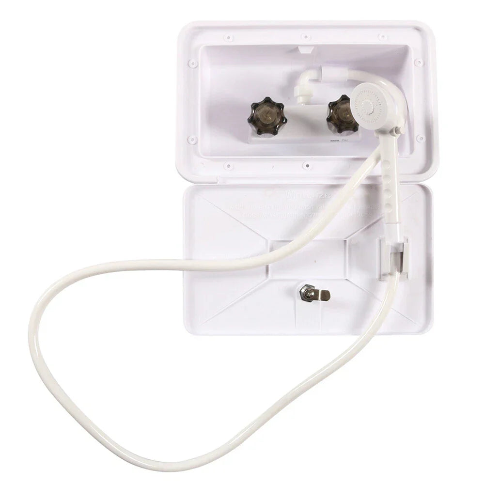 Outdoor Faucet Shower Box Kit for RV Camper Trailer White