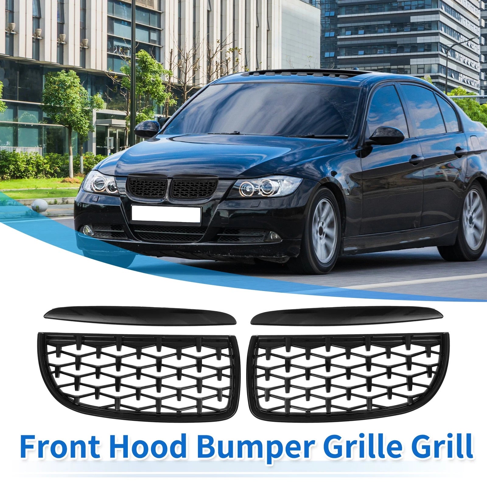 Front Hood Bumper Grille for BMW 325i 325xi 328i 328xi (2006–2013) Black Pair