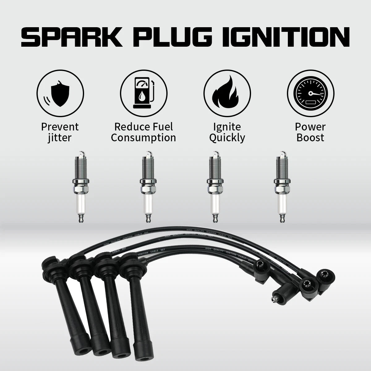 Set of 4 Spark Plug Wires + 4 Spark Plugs for Kia Rio (2001–2005) 1.5L 1.6L