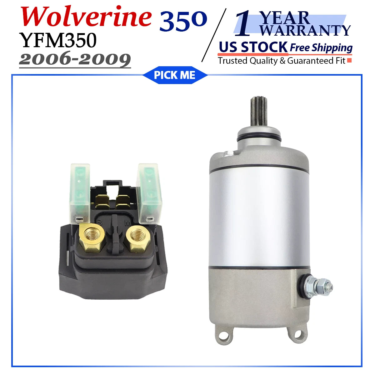 Starter with Solenoid Relay for Yamaha Wolverine 350 (2006–2009) 2WD