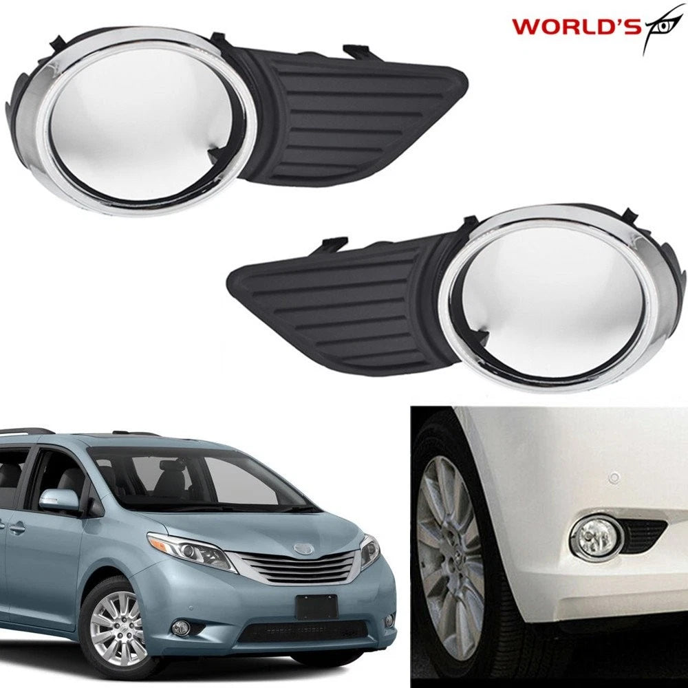 Pair Fog Light Lamp Covers Trim Black for Toyota Sienna (2011–2017)