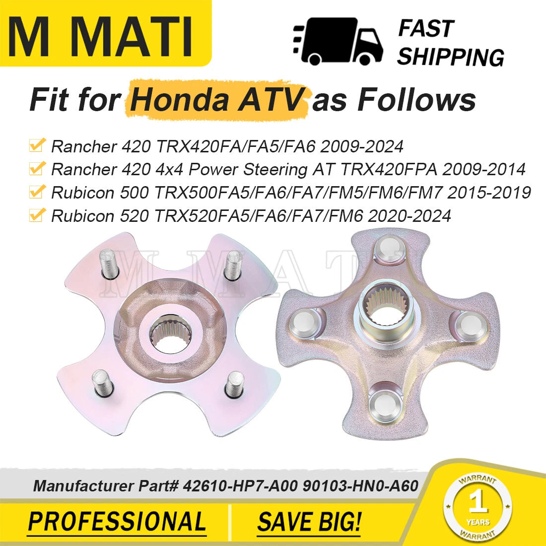 2x Rear Wheel Hubs for Honda Rancher 420 TRX420FA/FA5/FA6 (2009–2024)