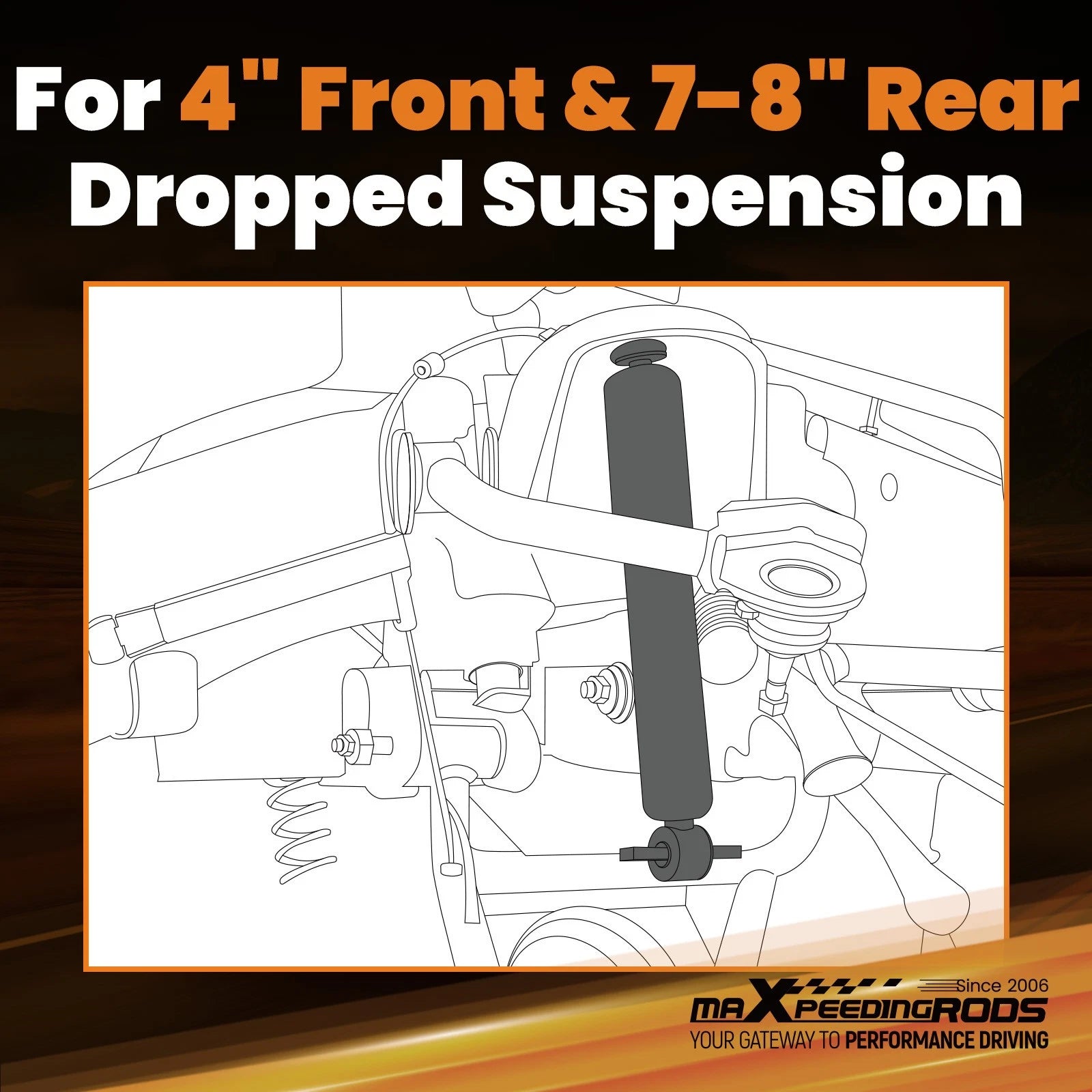 Front & Rear Lowering Shocks 4" Drop for C1500 2WD (1988–1998)