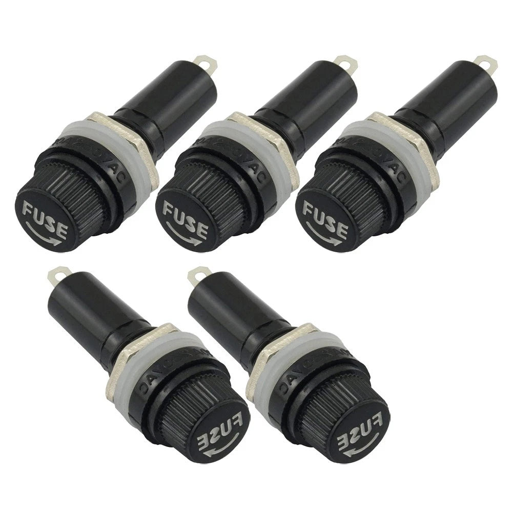 Pack of 5 Black Fuse Holders for Glass Fuses 10A 250V