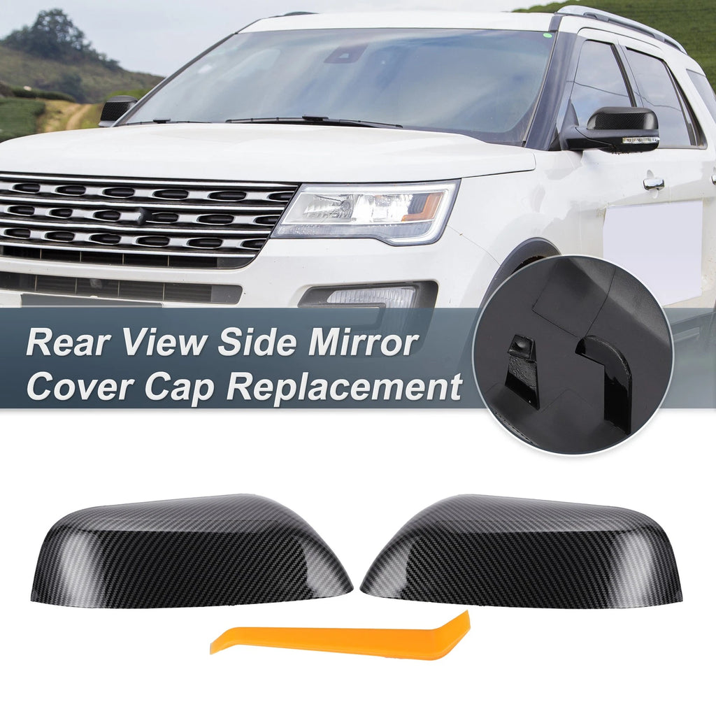 Set of 2 Rearview Mirror Cover Caps Black Carbon Fiber for Ford Explorer (2016–2019)