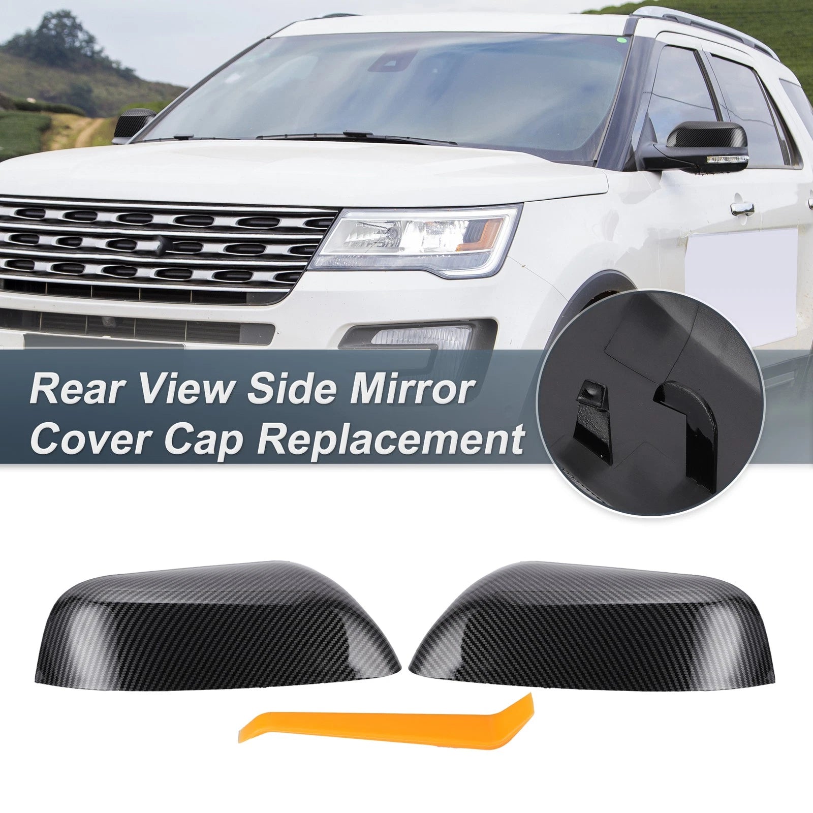 Set of 2 Rearview Mirror Cover Caps Black Carbon Fiber for Ford Explorer (2016–2019)