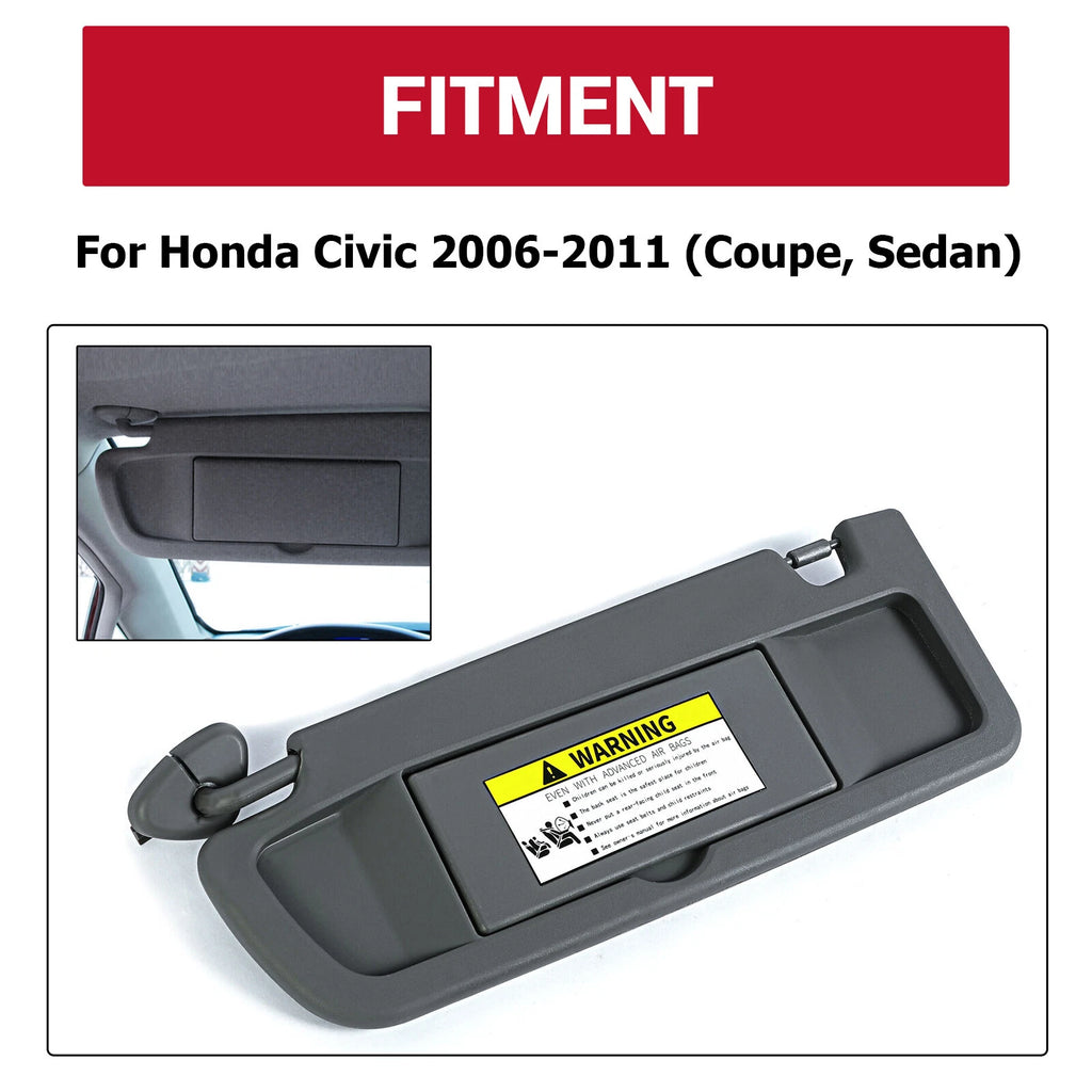 Left Driver Side Dark Gray Sun Visor for Honda Civic (2006-2011)