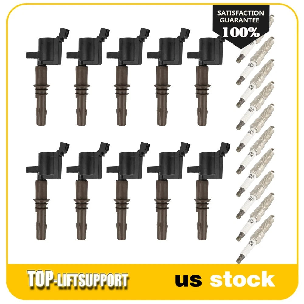 Set of 10 Ignition Coils and Spark Plugs for Ford F-250 F-350 F-450 Super Duty