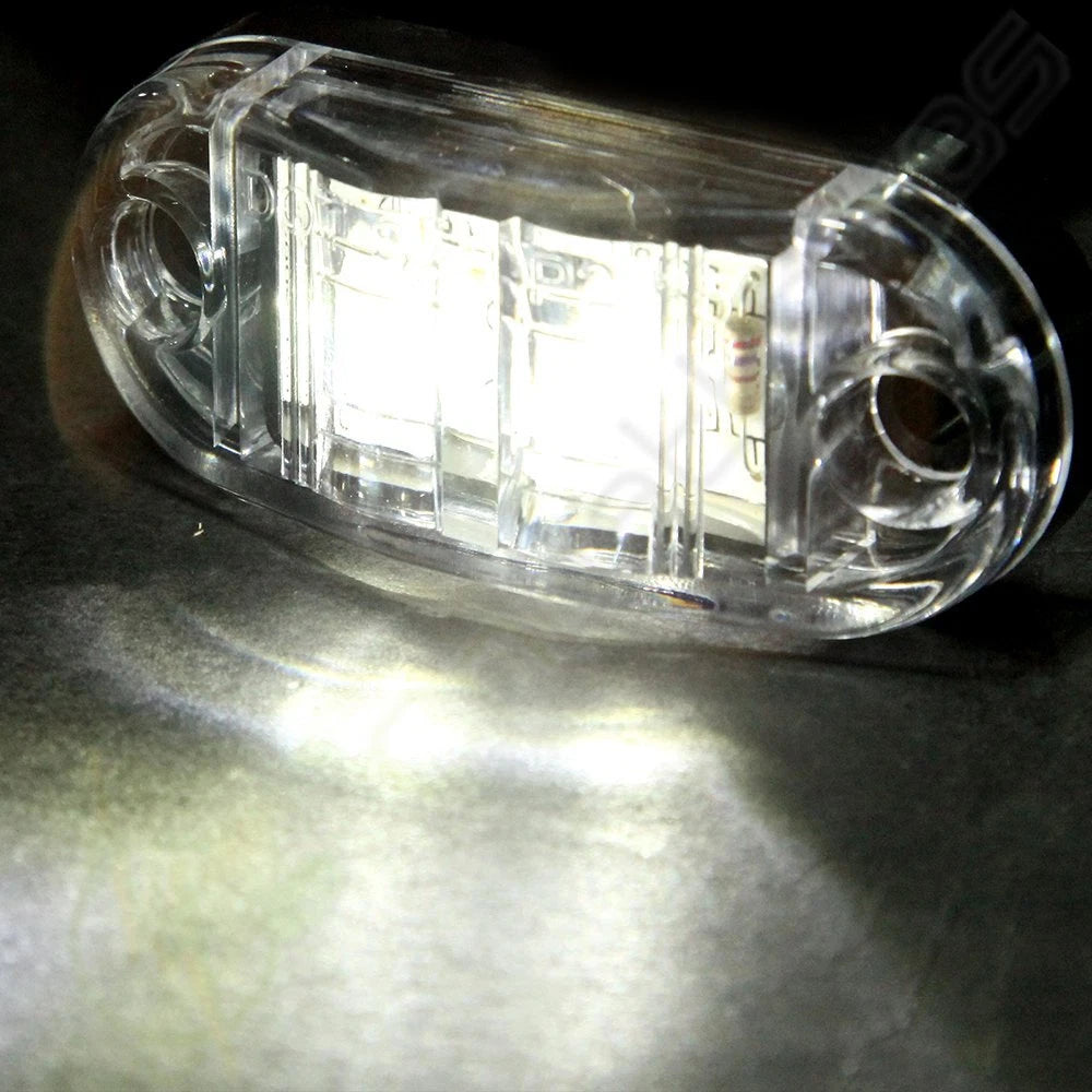 Set of 10 Oval Side Marker Clearance Light Clear Lens White LED for Kenworth (12V)