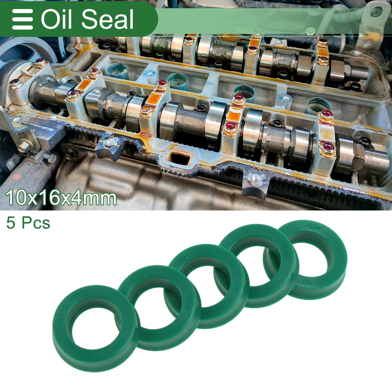 Set of 5 Oil Seal Rotary Shaft Seal 10x16x4mm High Pressure Green for Various Models