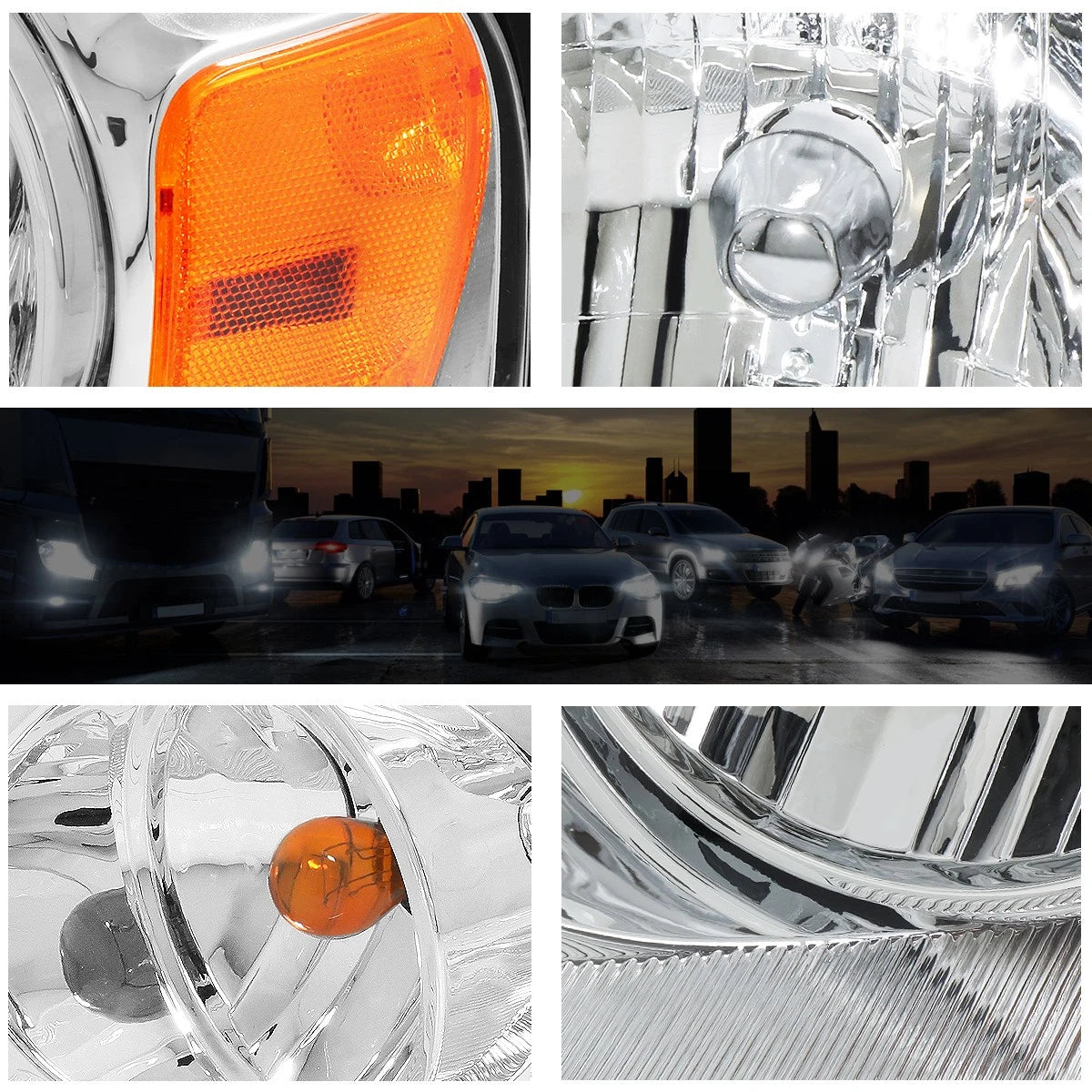 Chrome Housing Headlight & Amber Side Corner Lamps for Ford F150 (2004–2008)