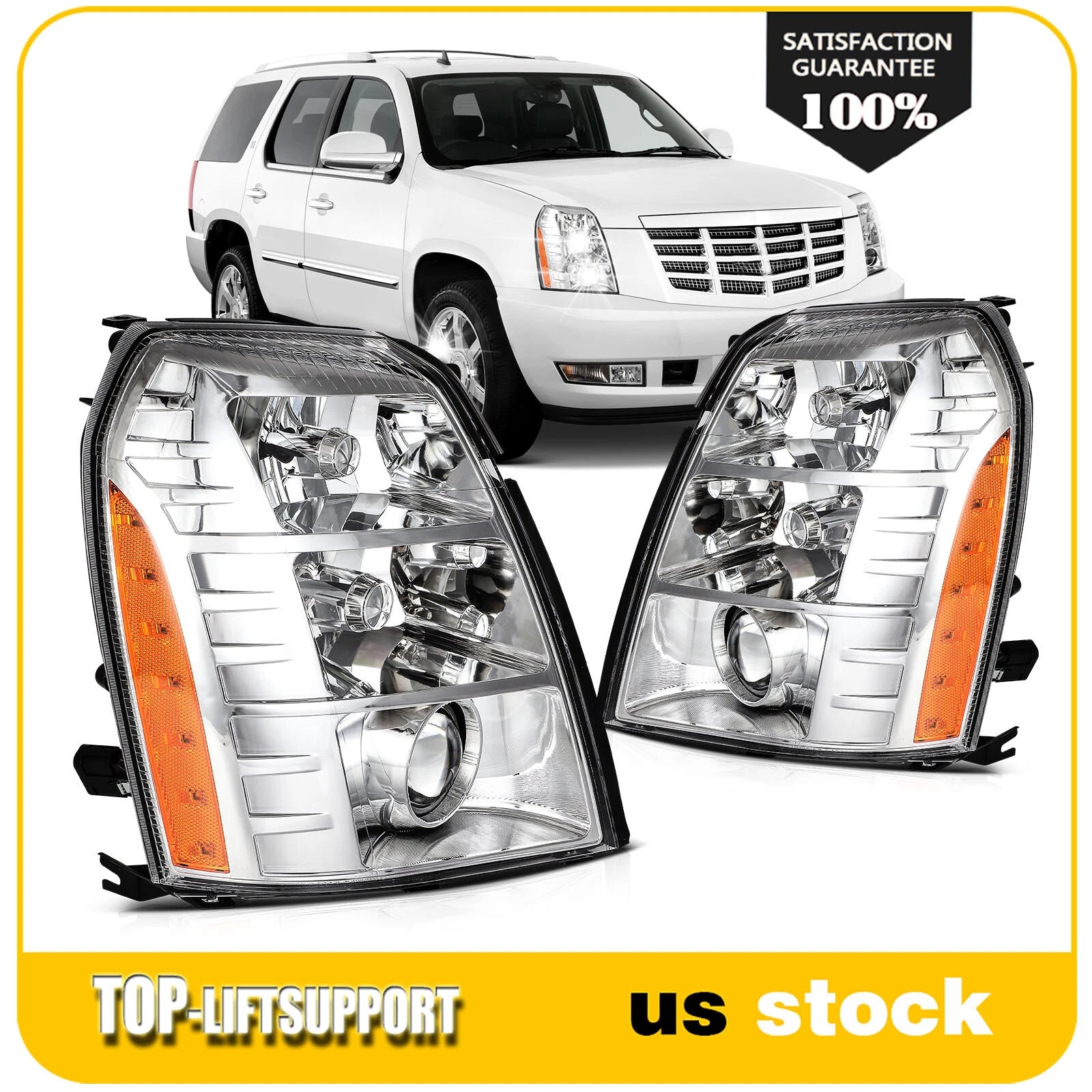 Headlight Set for Cadillac Escalade (2007–2014) with HID Bulbs and Ballast