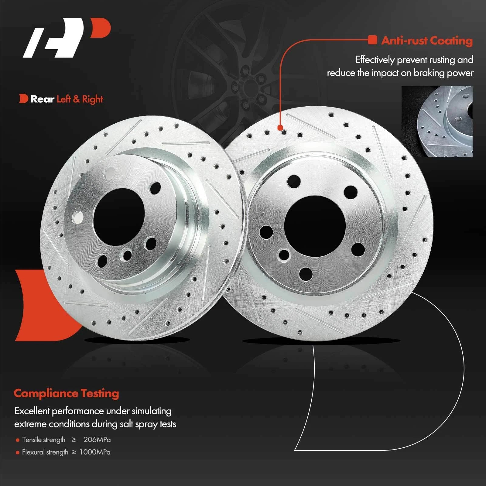2x Rear Drilled Brake Rotors for BMW 228i 230i F22 F23 (2014–2016)
