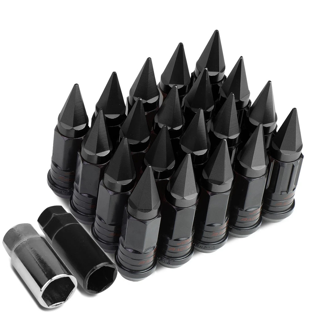 Set of 4 Spiked Cap Steel Black 16" Rim Lugs + 4 Lock Nuts + Adapter M12x1.5