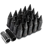 Set of 4 Spiked Cap Steel Black 16" Rim Lugs + 4 Lock Nuts + Adapter M12x1.5