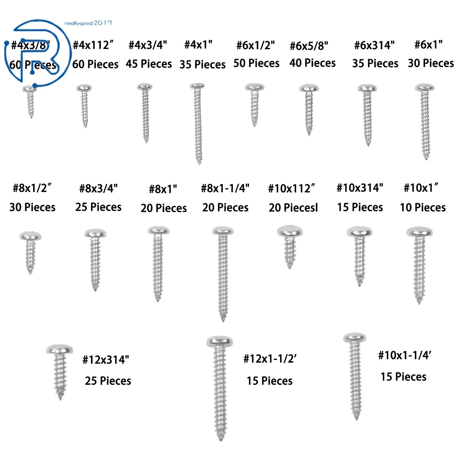 Set of 550 Stainless Steel Self-Tapping Wood Screws