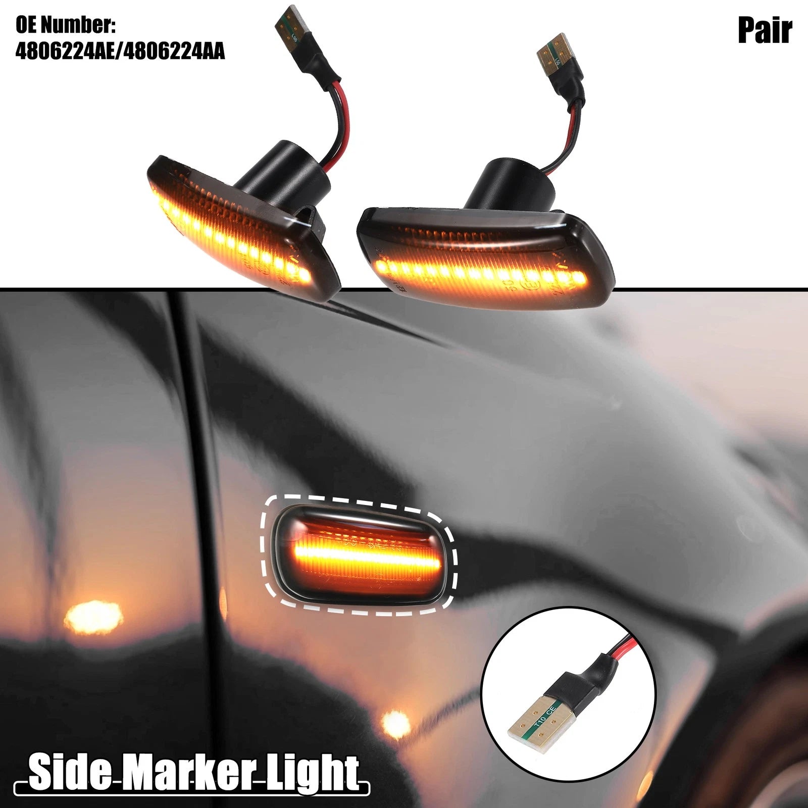 1 Pair LED Side Indicator Repeater Light 4806224AE for Dodge Caliber Journey (2007–2012)