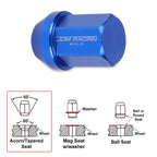 20Pc M12X1.25 Blue JDM Closed End Acorn Hex Wheel Lug Nuts + Extension 25mmx35mm