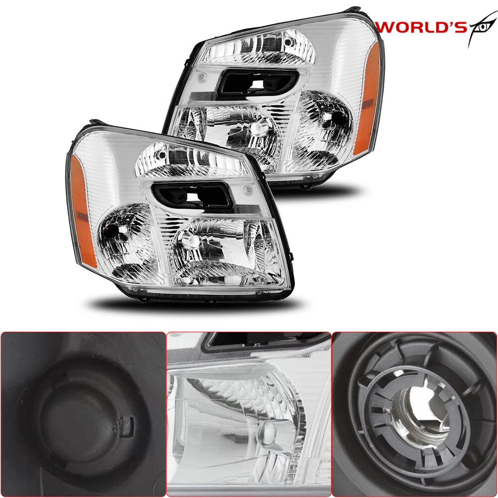 Set of 2 Headlights for Chevy Equinox (2005–2009) Halogen Clear Chrome