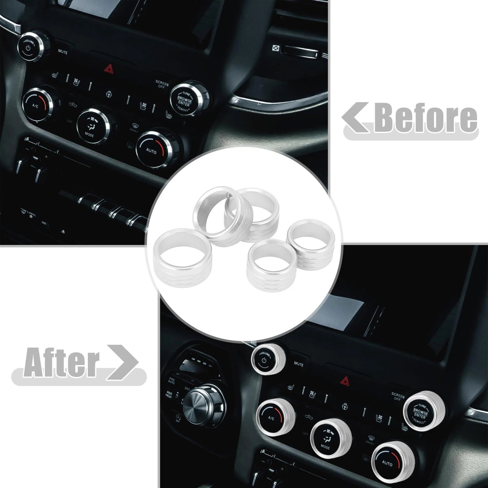 5pcs AC Radio Switch Knob Cover for Dodge Ram 1500 (2018–2020)