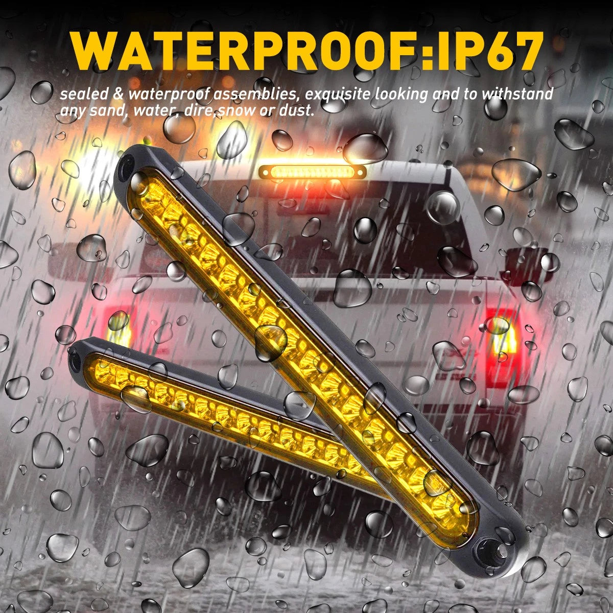 2X Amber 15 LED Sealed Strip Tail Light Bar for Truck Trailer