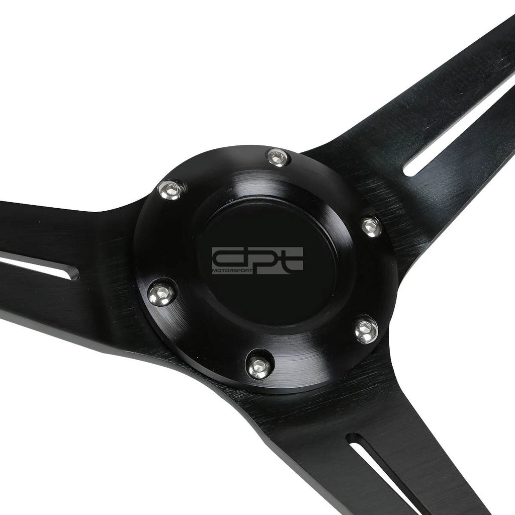 6-Bolt Deep Dish Steering Wheel for Universal Fit (Black Spoke, Purple Stripe)