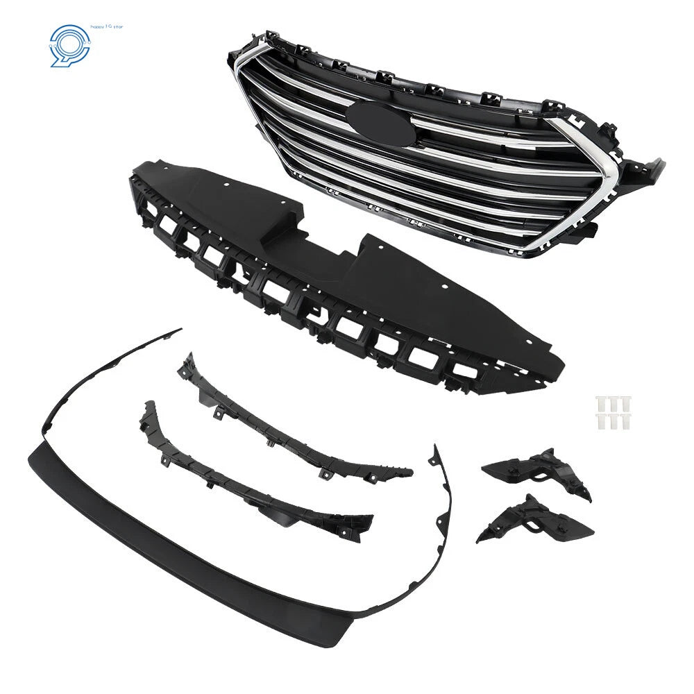 Front Chrome Grille, Radiator Cover, Bumper Lid & 4 Brackets for Elantra (2017–2018)