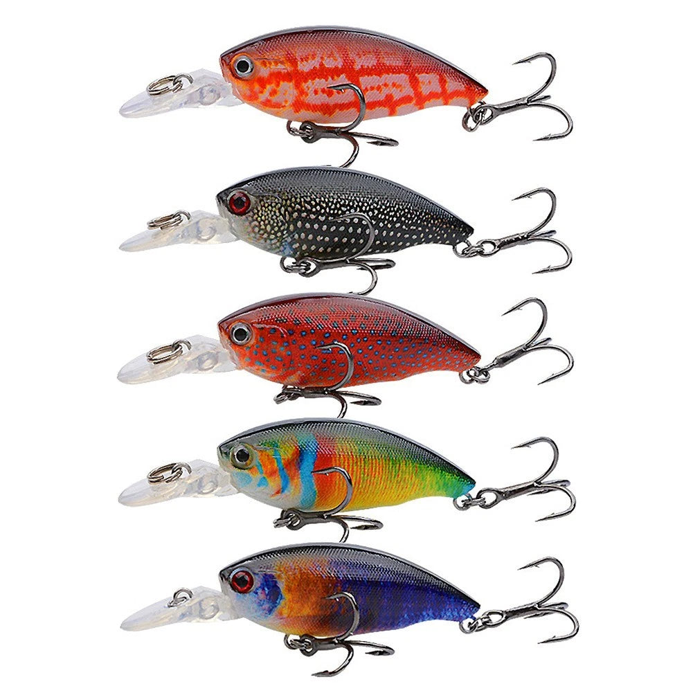 Set of 5 Floating Fishing Lures with Reinforcing Hook 10# 5.5g/6.5cm