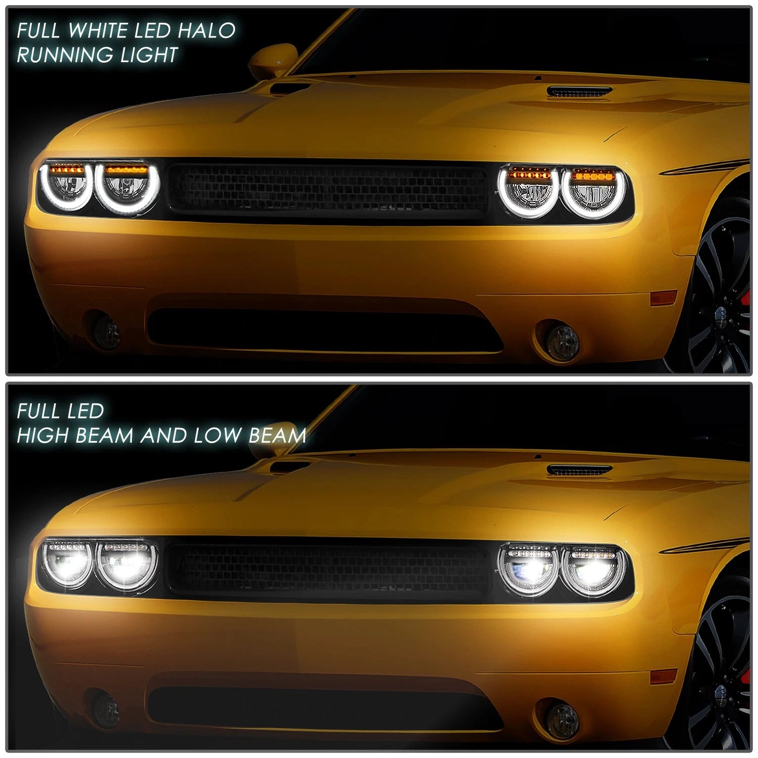 LED DRL Sequential Turn Signal Headlight Lamps for Dodge Challenger (2008–2014)