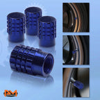 Set of 4 Blue Aluminum Tire Stem Caps for Universal Vehicles