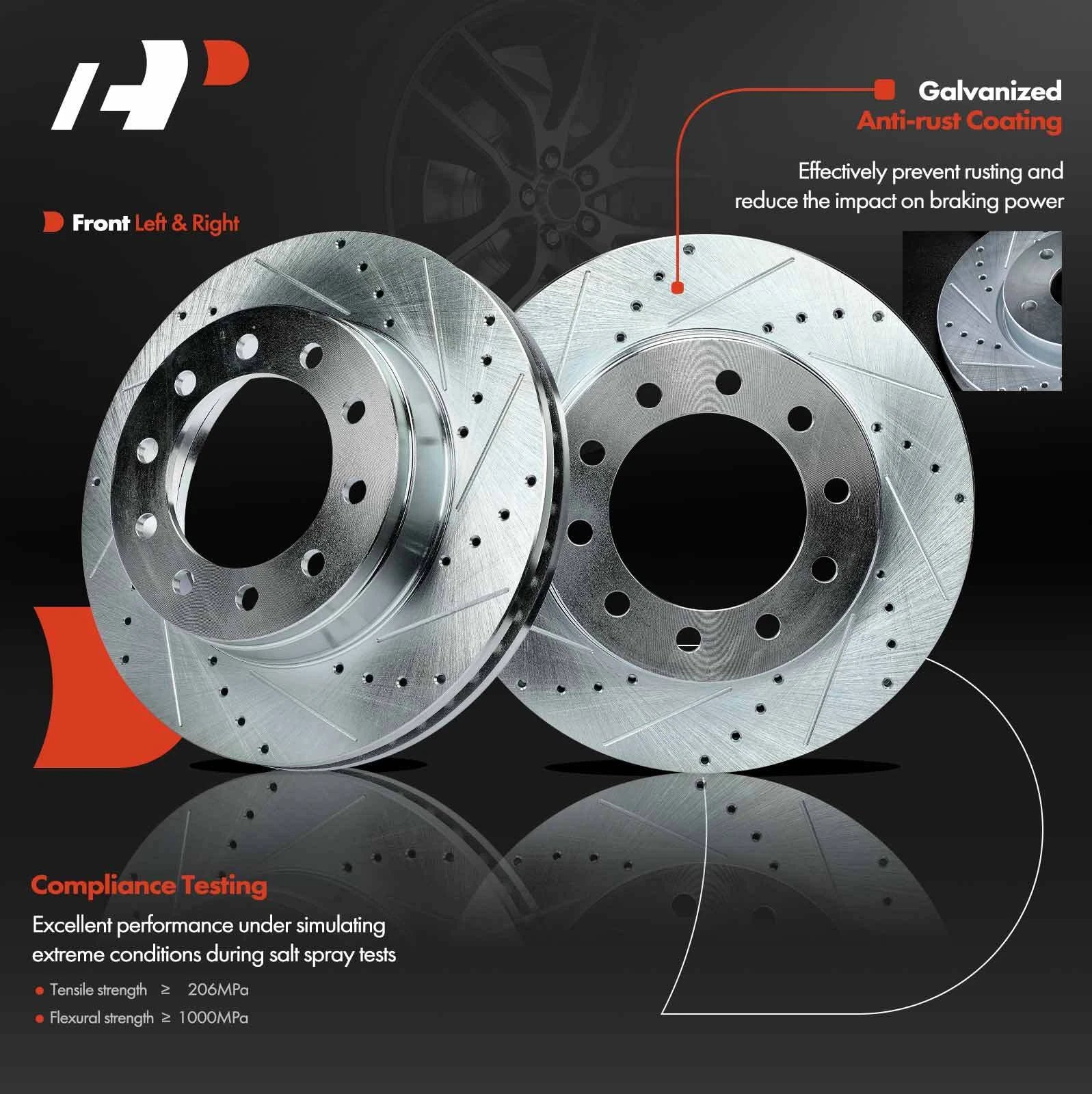 Front Side Drilled Brake Rotors for Ford F-350 F-450 F-550 Super Duty