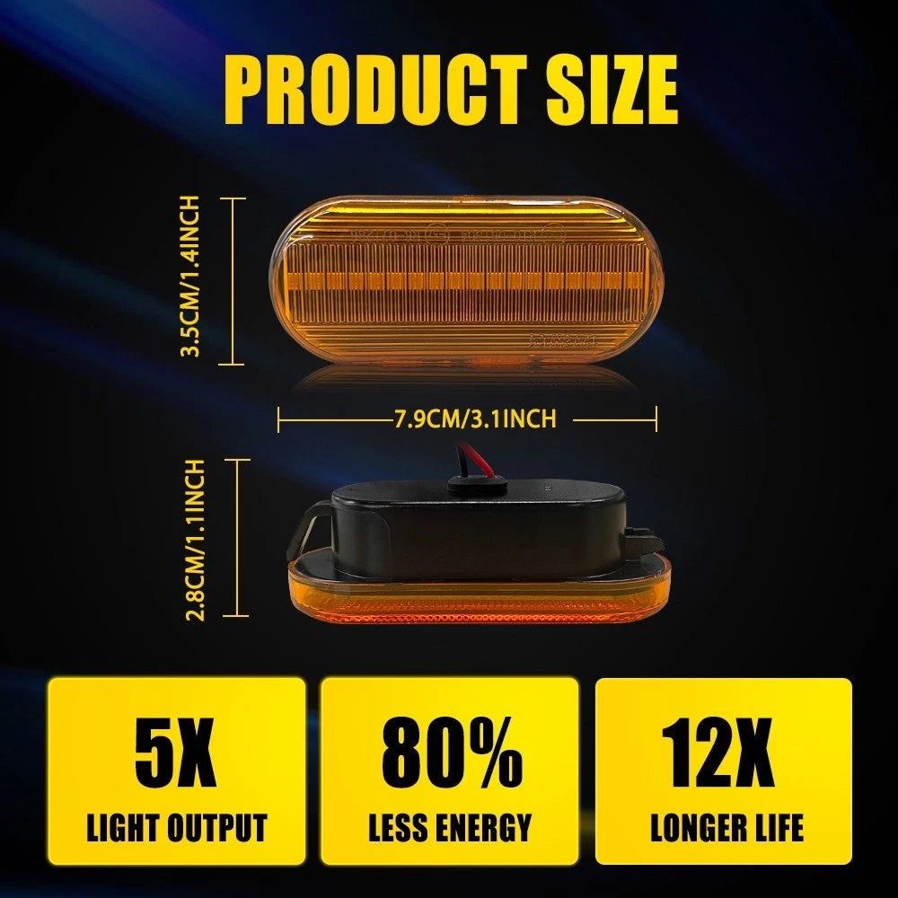 2X Fender Sequential Amber LED Side Marker Lights for VW B5 B5.5 Passat (1999–2004)