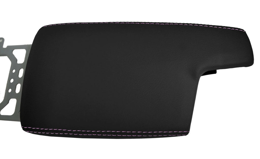 Leather Console Lid Armrest Cover for Subaru Crosstrek (2018–2020) Black Purple Stitch