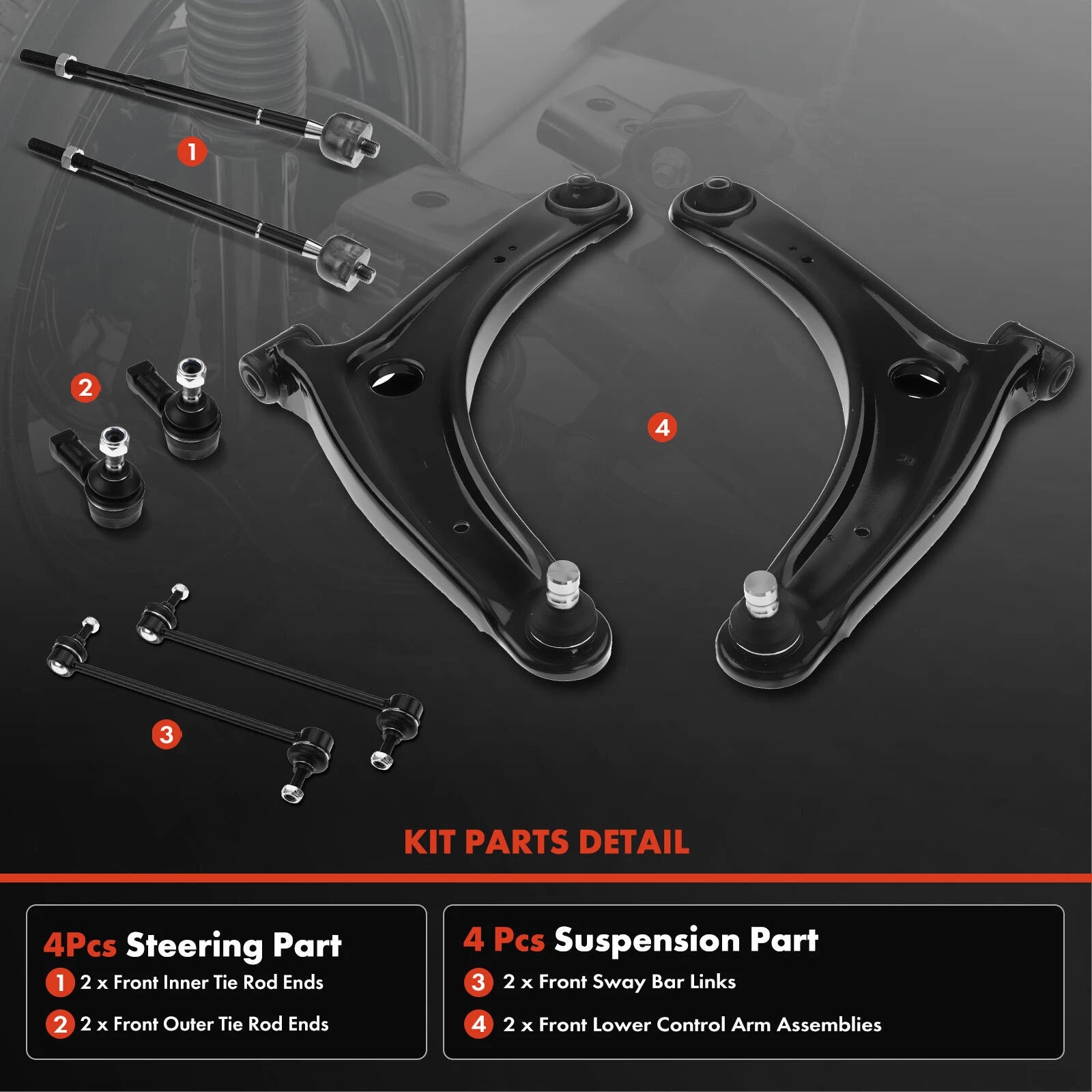 8x Front Control Arm with Ball Joint Sway Bar for Mitsubishi Outlander