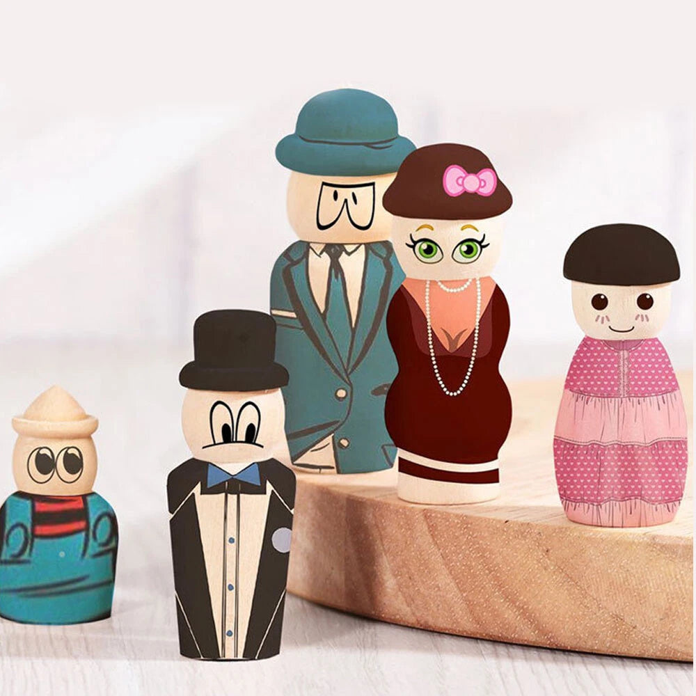 10Pcs Unpainted Wooden Peg Dolls Family Figures for Creative DIY Ornaments