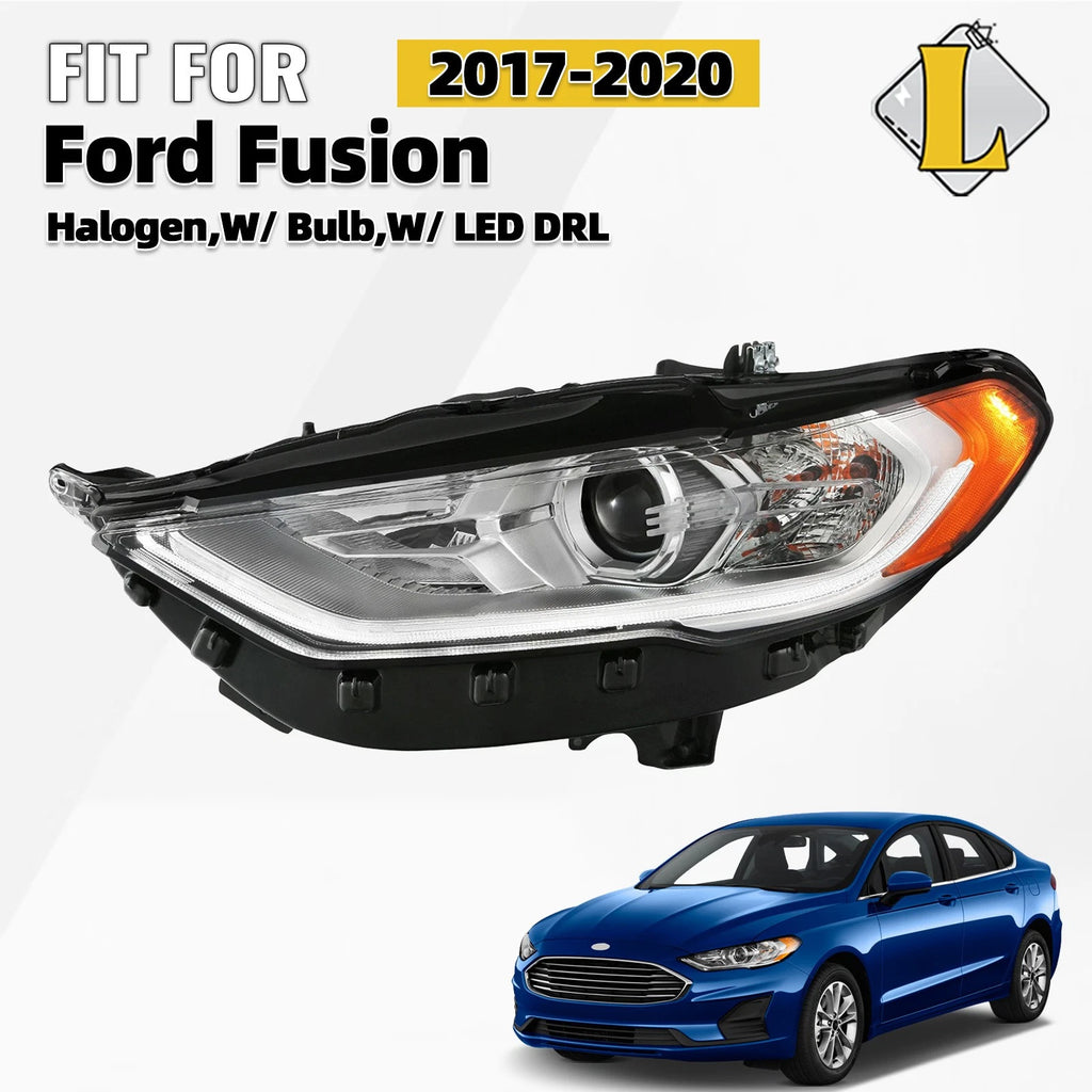 Halogen Headlight for Ford Fusion (2017–2020) w/ LED DRL & Bulbs, Left