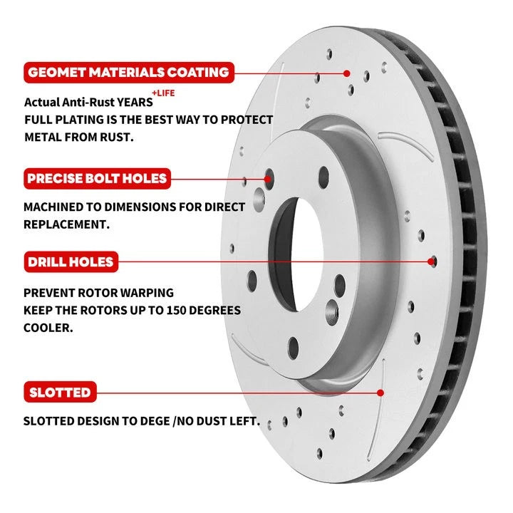 Front & Rear Drilled Rotors + Brake Pads for Mazda 3 (2004–2013)