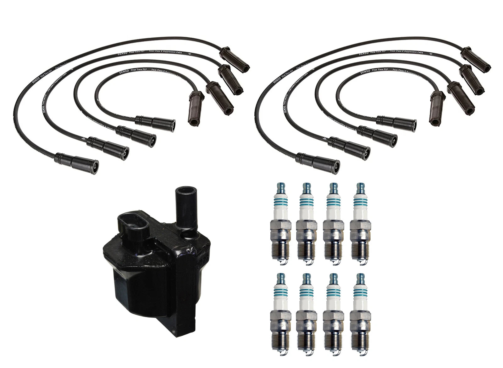Set of 8 Denso Ignition Coil Wires & Iridium Power Spark Plugs for Chevy GMC V8