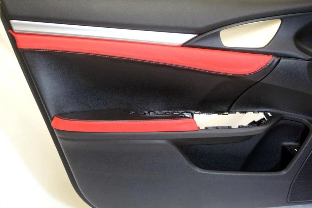 Front Insert Door Leather for Honda Civic (2016–2020) Black & Red