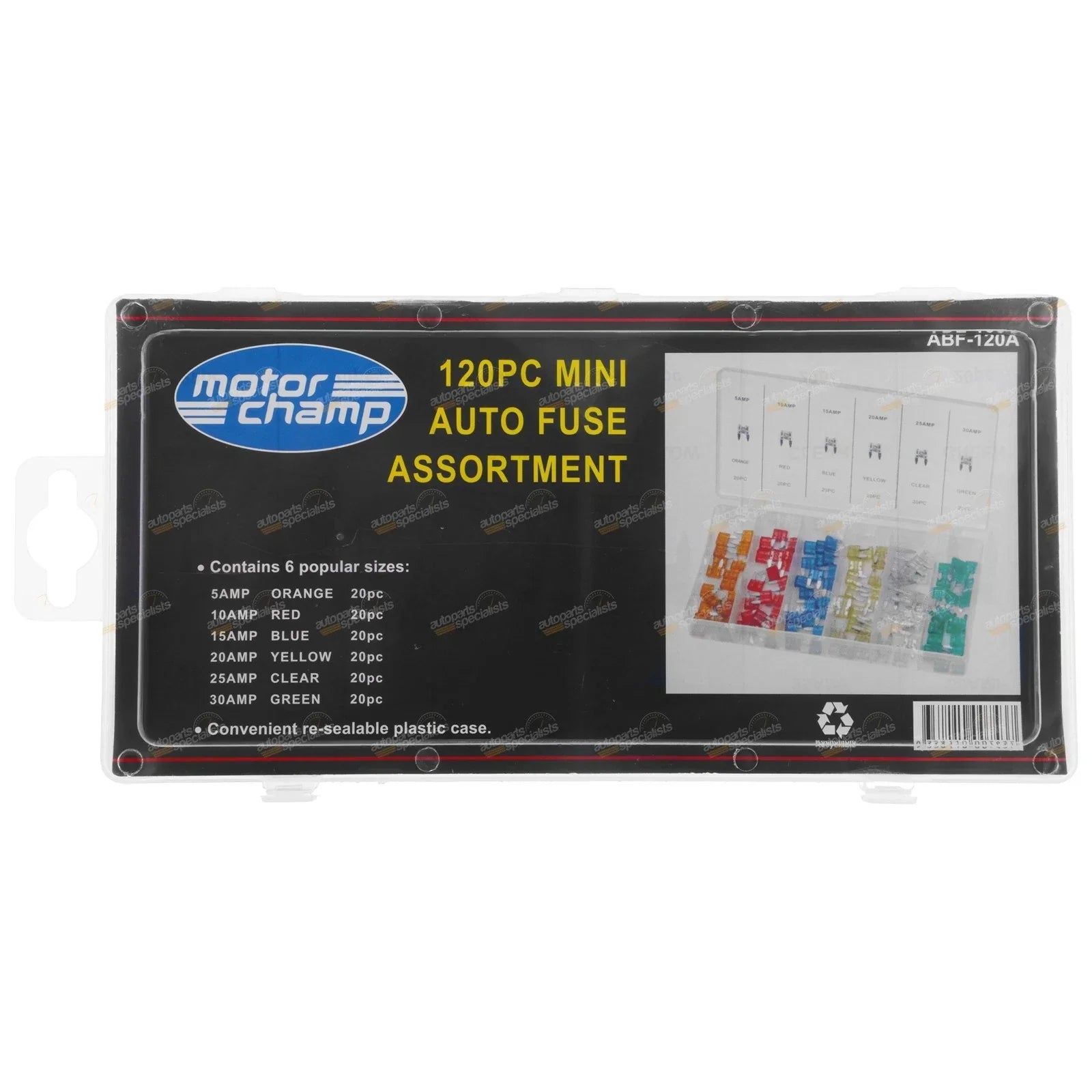 120pc Auto Blade Fuse Assortment Kit 5A 10A 15A 20A 25A 30A
