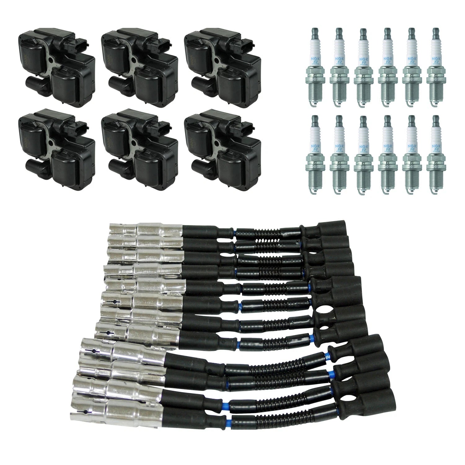 Set of 6 Ignition Coil Wires & 12 Spark Plugs for Mercedes W203 C320 CLK320 (2001–2007)