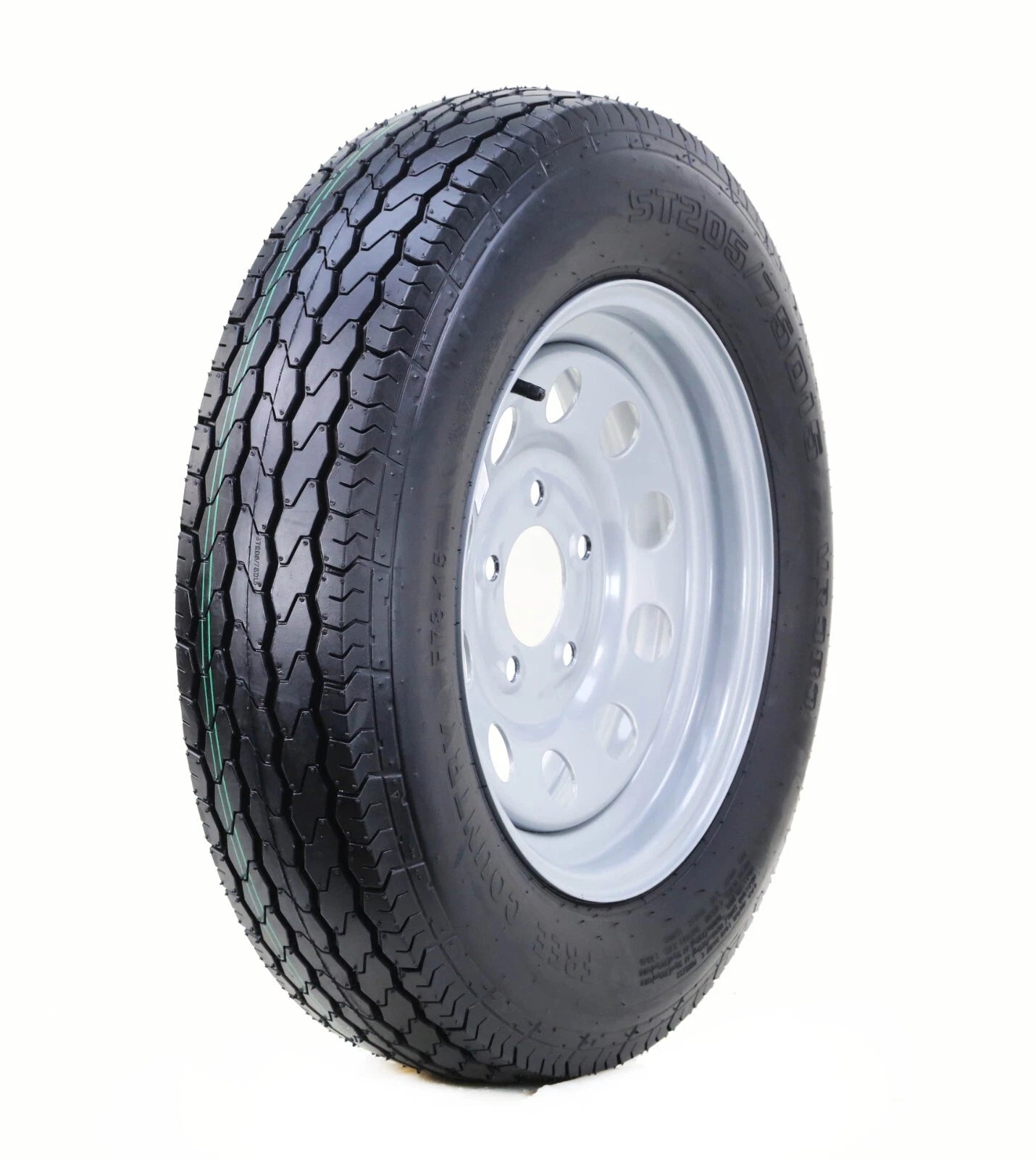 Free Country ST205/75D15 Trailer Tire Rim 6-Ply 5 Lug x 5" Silver Mod