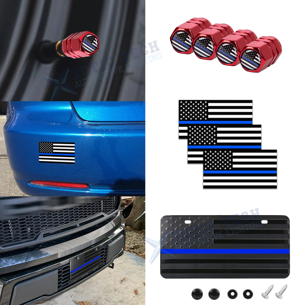 American Flag Front License Plate Valve Stem Cap for Blue (All Years)