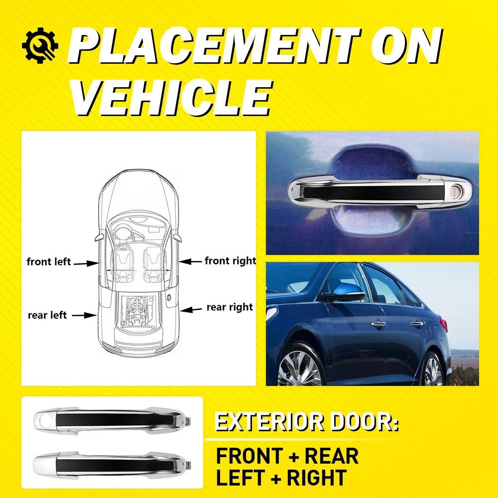 4X Exterior Door Handles for Hyundai Sonata (2005–2010) Black Chrome LH RH EPY