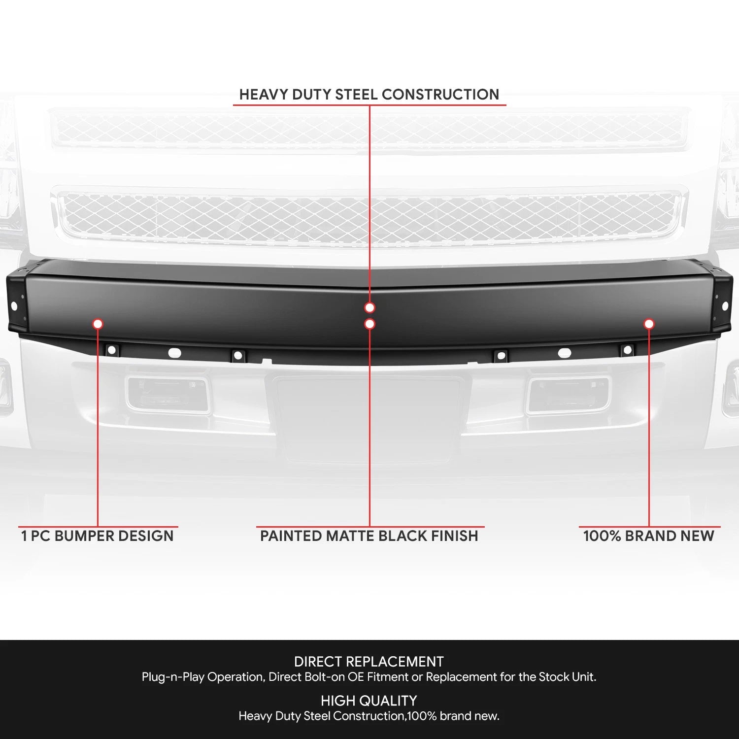 Front Bumper Face Bar for Chevrolet Silverado 1500 (2007–2013)