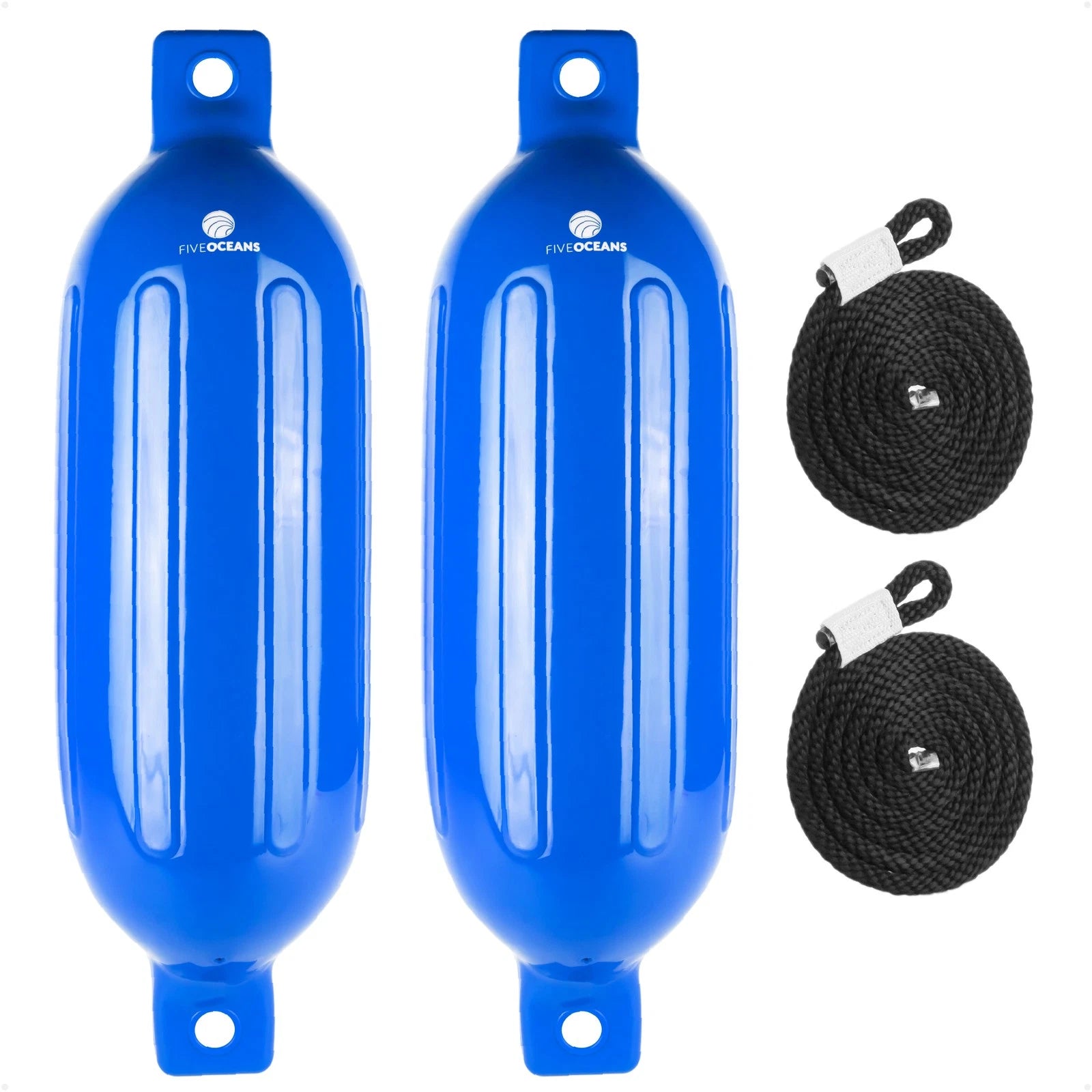 2-Pack Twin Eye Ribbed Boat Fenders 6.5 x 23-Inch, Blue