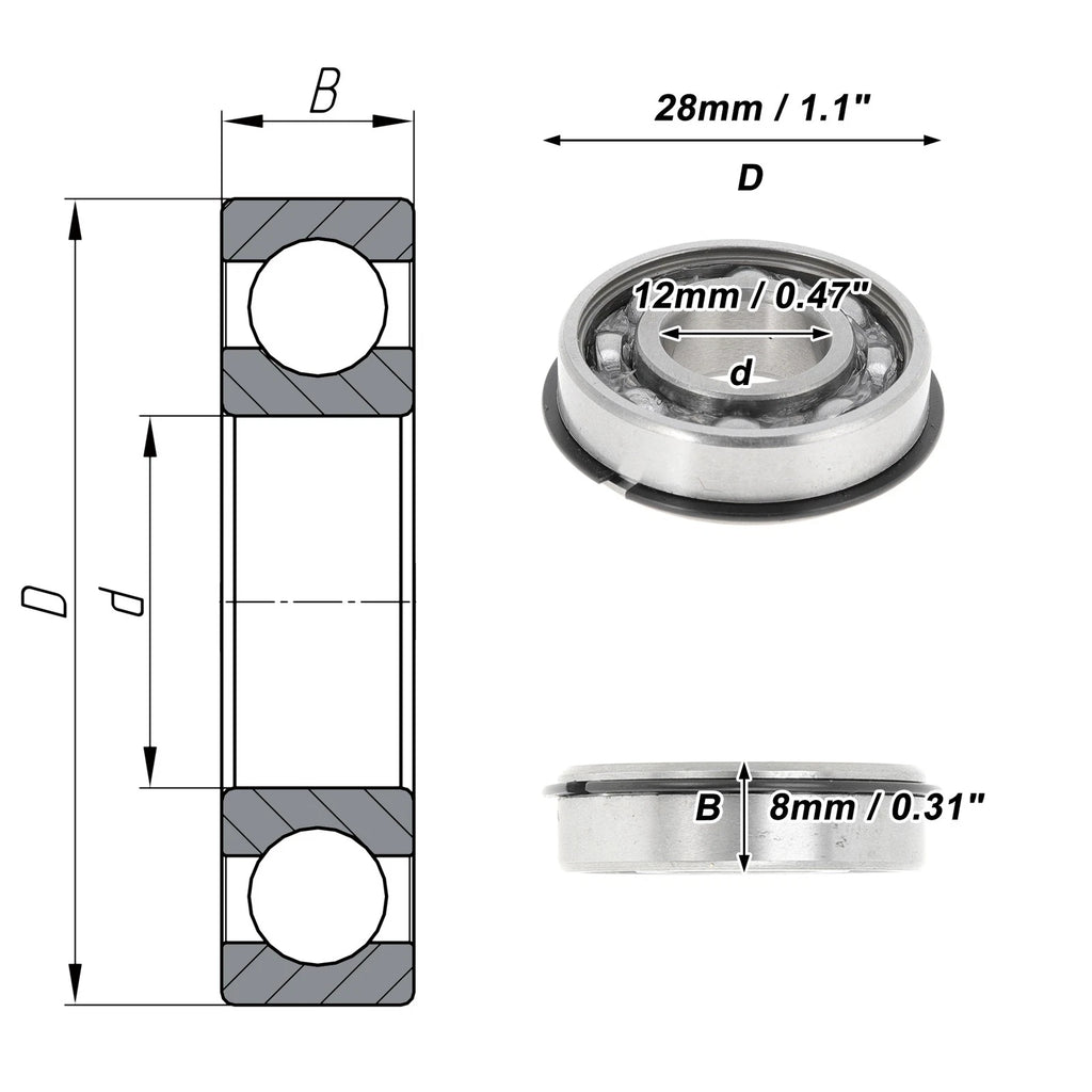 Deep Groove Ball Bearing 12x28x8mm for Scooter/Skateboard (P0)